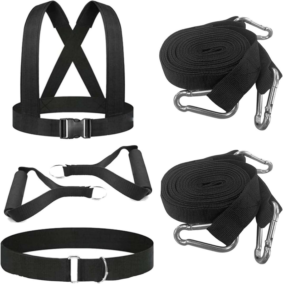 Sled Harness for Pulling, 6pcs Adjustable Shoulder Belt with 2 Rope 6.6ft and 9.8ft Push Equipment for Outdoor Indoor Full Body Workout to Improve Strength Agility Focus Men and Women