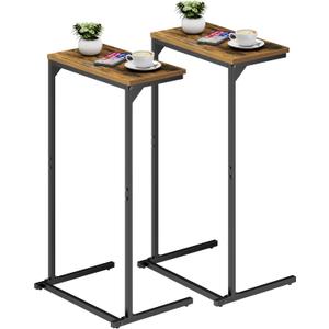 TUTOTAK C Shaped End Table, Tv Tray, Small Side Table, Set of 2, 28.7 inch Tall Couch Table, Tray Table, Sofa Table, Living Room, Bed Room, Brown TB01BB0712