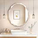 MUAUSU Beveled Edge Frameless Mirrors for Bathroom Sink 36'' X 30'' Oval Vanity Mirror Wall Mounted Scalloped Bathroom Mirror Horizontal/Vertical, Rectangle, MU2913-3