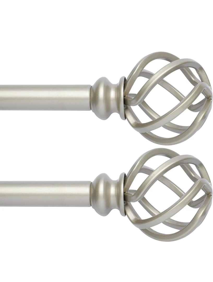 2 Pack Decorative Window Curtain Rod with Brackets- Hollow Design 3/4'' Inch Pole, 48 to 84 Inch Adjustable Side Curtain Rod Antique Silver