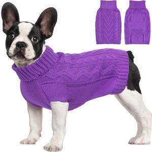 Dog Sweaters for Small Dogs Warm Dog Clothes Winter Chihuahua Clothes Girl Boy Puppy Sweater Cable Knitted Doggy Coat Soft Mini Dachshund Sweater with Turtleneck Pullover Design(D-Purple, X-Large)