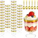 120Pcs Dessert Cups with Golden Spoon,5Oz Clear Plastic Parfait Cups,Mini Appetizer Cups Disposable Shooter Cups for Pudding Ice Cream Mousse Cake Birthday Party Events Supplies