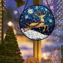 Stained Glass Window Hanging - Reindeer Blue Starry Sky Suncatcher for Doors Home Christmas Decoration Winter Sun Catcher Thanksgiving New Year Birthday Gifts for Women Men Mom Nana 6.3 in (Blue and Gold)