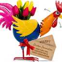 Metal Chicken Decor - Indoor/Outdoor - Chicken Garden Statue - Fruit Bowl Countertop Centerpiece - Metal Rooster Decor - Rust Proof & Weather Resistant - 17" x 7.5" x 19