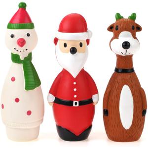 CHIWAVA 3 Pack Small Christmas Dog Toys for Interactive Dogs Latex Squeaky Santa Toy