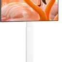 TVON Rolling TV Stand for 32 to 65 70 Inch TVs, Elegant Floor TV Stand with Wheels, Mobile TV Cart with 9 Levels of Height Adjustment for Optimal Viewing, White Floor Stand for Living Room (Wooden Base)