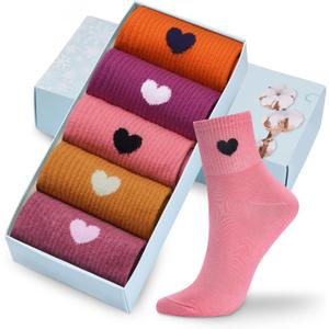 Corlap Women's Cute Cotton Crew Athletic Running Socks - Ankle High, Novelty Fun Heart Design 5-Pairs (Gift Box)