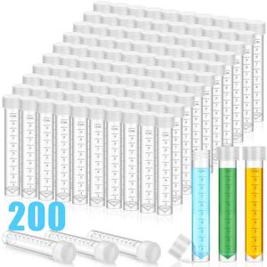 Kanayu 200 Pcs 10ml Plastic Test Tubes with Lids Vial Cap Container Small Storage Test Lab Tubes with Silicone Ring for Science Experiments Sample Liquid Party Decor Home Candy Storage