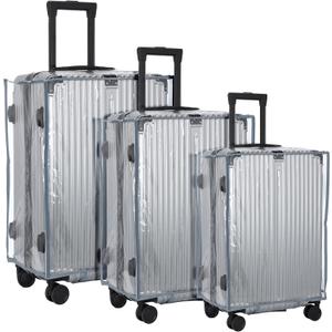 3 Pieces Clear Luggage Cover PVC Suitcase Luggage Protector Waterproof Cover(Gray Border,Regular Style)
