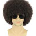 karlery Adult Men Women Afro 70s 80s Curly Dark Brown Wig Rocker Party Wig California Halloween Costume Wig