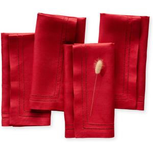Linen Napkins 20 x 20 inch - 100% Flax Linen Red Double Hemstitch Dinner Napkins Set of 4 - Cloth Napkins Washable Perfect for Christmas and Winter Decor, Festive Holiday