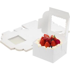 Uxcell 18 Pcs Cake Boxes with Window, 4 x 4 x 2.4 Inch Bakery Boxes with Base for Cupcakes Cookies Chocolate Candies Weddings Birthdays Party, White