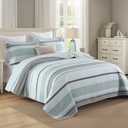 Homzard King Size Quilt,Cotton King Size Comforter Set,Mint Green Grey Bedding Set,Striped Bedspread,Lightweight Summer Comforter Sets 3 Piece