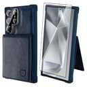 VANAVAGY Compatible for Galaxy S24 Ultra Wallet Case with Credit Card Holder, PU Leather Magnetic Clasp Flip Phone Case with Coin Pocket Screen Protector for Women Men,Navy Blue