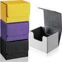 Yookeer 4 Pieces Leather Deck Card Boxes Cards Deck Game Box for Collectible Playing Card Box Compatible with MTG Commander(Black, Purple, Yellow, White, Horizontal)