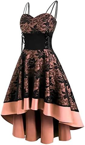 Women’s Vintage Steampunk Dress Spaghetti Strap Bandage Dresses Floral Lace High Low Dress Lolita Halloween Costumes XL Women’s Vintage Steampunk Dress Spaghetti Strap Bandage Dresses Floral Lace High Low Dress Lolita Halloween Costumes XL