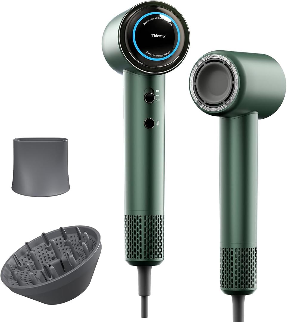 Tideway Hair Dryer Professional High-Speed Ionic Blow Dryer 110,000 RPM, Compact Hair Dryer with Magnetic Diffuser, Fast Drying with Brushless Motor Low Noise Smart Temperature Control-H11 (Green)