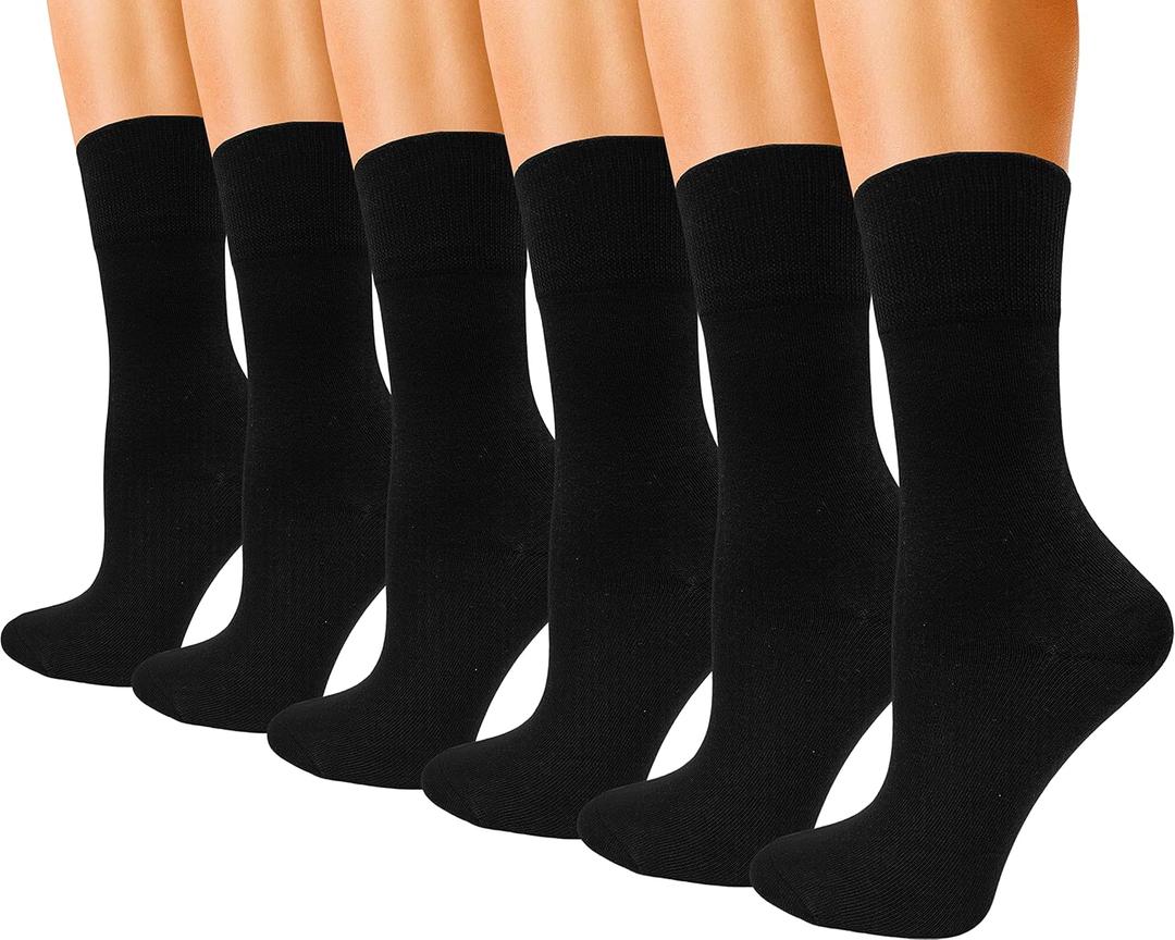 Winterlace Womens Soft Bamboo Rayon Viscose Dress Socks, 6 Pairs Trouser Socks Premium Thin Crew Socks Bulk Pack (One Size, Black)