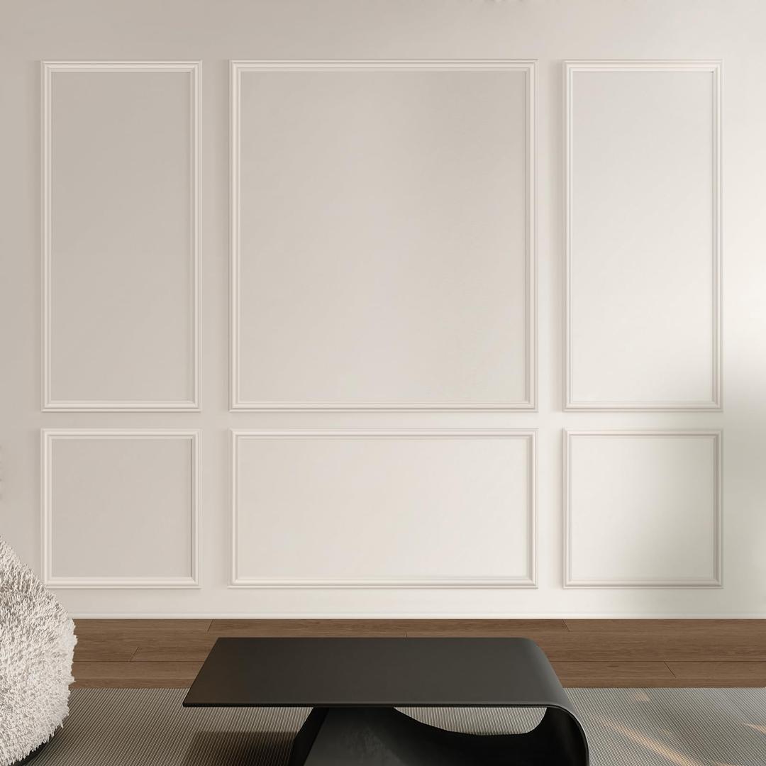 Pre-Cut Peel and Stick Wall Molding Kit Wainscoting Trim- Self Adhesive Premade Accent Panel Chair Rail for Interior Moulding Home Decor Accent Wall Set of 6 pcs - 3 Top 3 Bottom, Ready to Assemble