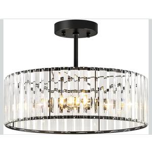 Crystal Black Ceiling Light, Modern Semi Flush Mount Ceiling Lighting Fixture, Round Hallway Lighting Fixtures Chandelier for Kitchen Entryway Bedroom Dining Room, 3-Light, 15.7 Inch