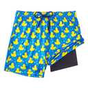 FT FENTENG Boys Swim Trunks with Compression Liner, Boy's Bathing Suit Boy Swimming Trunks Cartoon Blue Duck Boy Board Shorts Swimwear, Quick Dry 4 Way Stretch Beach Shorts for Boys Swimsuit, XL