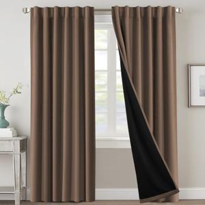 H.VERSAILTEX 100% Blackout Curtains for Bedroom with Black Liner Room Darkening Curtain 84 Inch Long Thermal Insulated Back Tab/Rod Pocket Window Treatment Drapes for Living Room, 2 Panels, Macchiato