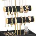 SONGMICS Bracelet Holder Stand, Jewelry Display Stand, Jewelry Organizer, with 3 Tiers and Velvet Tray, Removable Ring Holder, Ink Black UJJS027B01