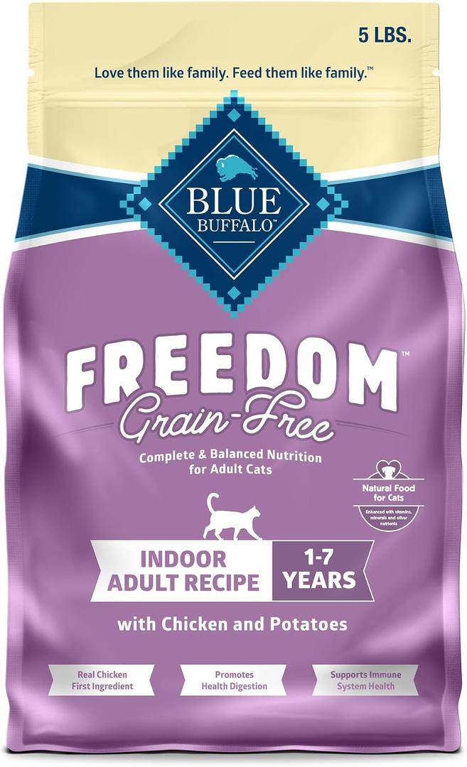 Blue Buffalo Freedom Chicken Adult Grain-Free Indoor Dry Cat Food, 5 lb | Supports Healthy Digestion, Antioxidant-Rich LifeSource Bits (EXP 04/25/27)