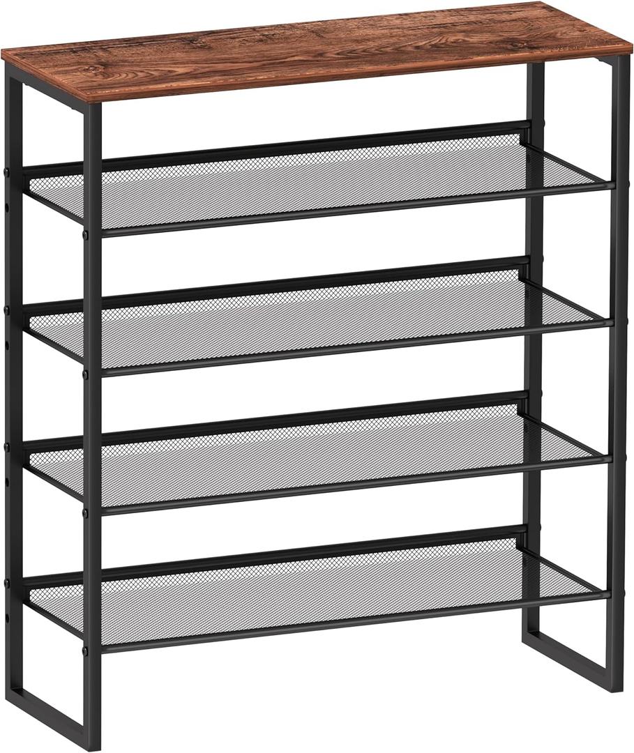 Shoe Rack - Sturdy Steel Shoe Organizer for Front Door Entrance Closet Entryway with Spacious Top - Industrial Style Strong Mesh Storage Shelves (5-Tier 11.8"x36.2"x31.5")