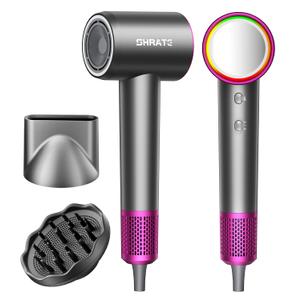 SHRATE Professional High Speed Ionic Hair Dryer | Ultra-Fast Drying | 500 Million Negative Ions | Low Noise | 160000 RPM | Compact Blow Dryer with Magnetic Diffuser for Faster Drying All Hair Types (Grey)