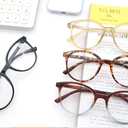 MODFANS Women Reading Glasses 4Pack Large Round Frame Readers Spring Hinges with 4 Pouch, +0.50