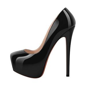 Richealnana Women's Platform Stiletto High Heel Pumps Sky High Round Toe Slip On Classic Pumps for Party Prom Dress 6 Inch Pull On Black US 14