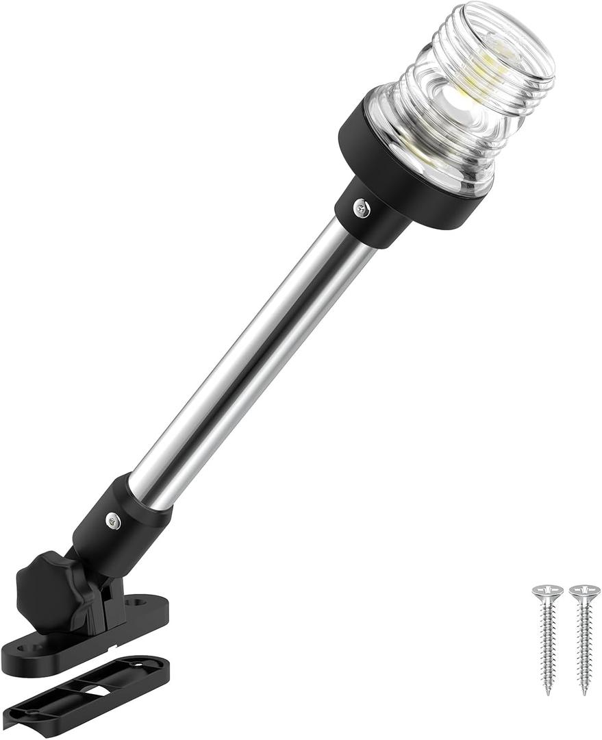 12 Inches Pontoon Stern Light Bimini Mount, Bimini Light for Pontoon Boat LED Waterproof IP67, 3NM Boat Anchor Lights LED Marine Folding Rear White Navigation Running Lights for Night