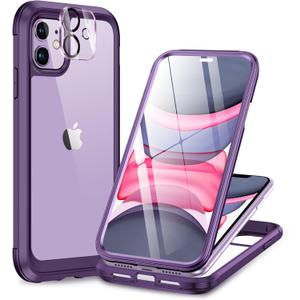 Miracase Glass Series for iPhone 11 Case 6.1 inch, Upgraded Full-Body Rugged Phone Bumper Case Cover with Built-in 9H Tempered Glass Screen Protector and Camera Protector, Purple