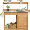 Yaheetech Outdoor Garden Potting Bench Table Work Bench Metal Tabletop W/Cabinet Drawer Open Shelf Natural Wood