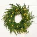 24" Lighted Norfolk Pine Wreath, Thick and Soft, Timer and 8 Modes, Artificial Christmas Wreaths for Front Door 50 LED 70 Pine Branches Christmas Door Wreath for Wall Window Indoor Outdoor Home Decor