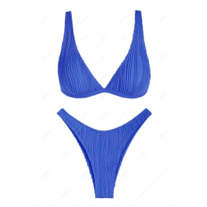 ZAFUL Bikini Sets for Women Triangle Textured Plunging High Cut Cheeky Bikini Swimsuits Two Piece Bathing Suits, Size: M