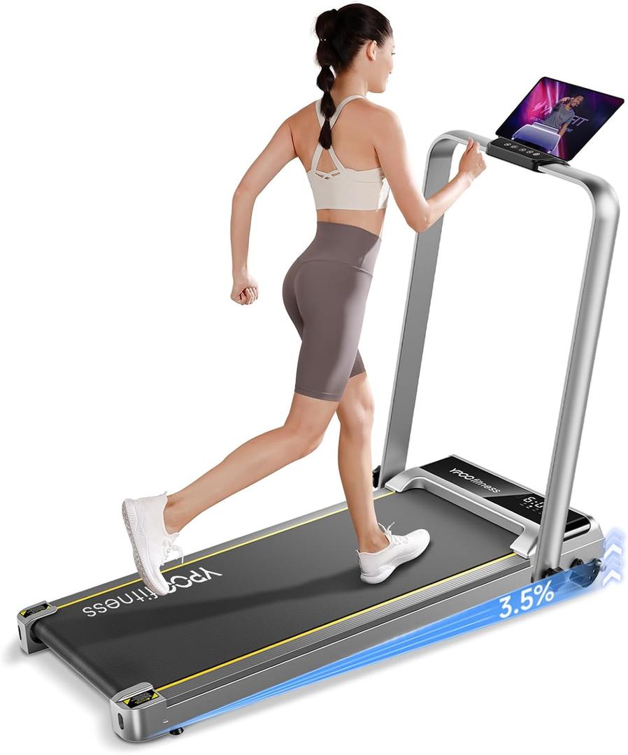 YPOO Foldable Treadmill with Incline, Walking Pad with Handle Bar 3 Level Incline, Portable Folding Treadmills for Home/Office 300 Lbs Capacity, Quiet Desk Treadmill with Remote Control & APP