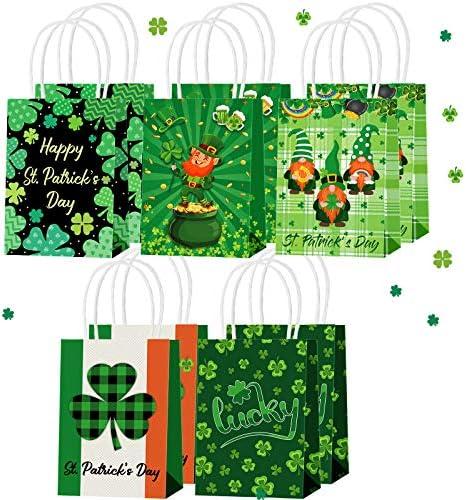 Shappy St. Patrick's Day Craft Gift Bags Irish Clover Holiday Paper Gift Bags Kraft Treat Bags Mini Candy Gift Bags Assortment Shamrock Wrapping Bags for Kids Classroom Party Favors Supplies (10 Pcs)