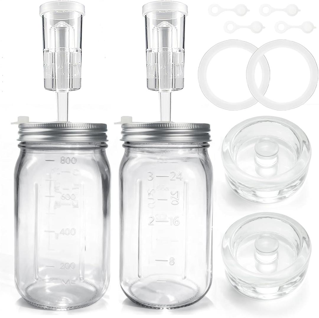 32oz Mason Jar Fermentation Kit 2 Pk Fermentation Jars, Fermentation Lids Fermenting weights and Airlocks, Complete Fermenting Kit for Making and Storing Sauerkraut, Pack of 2