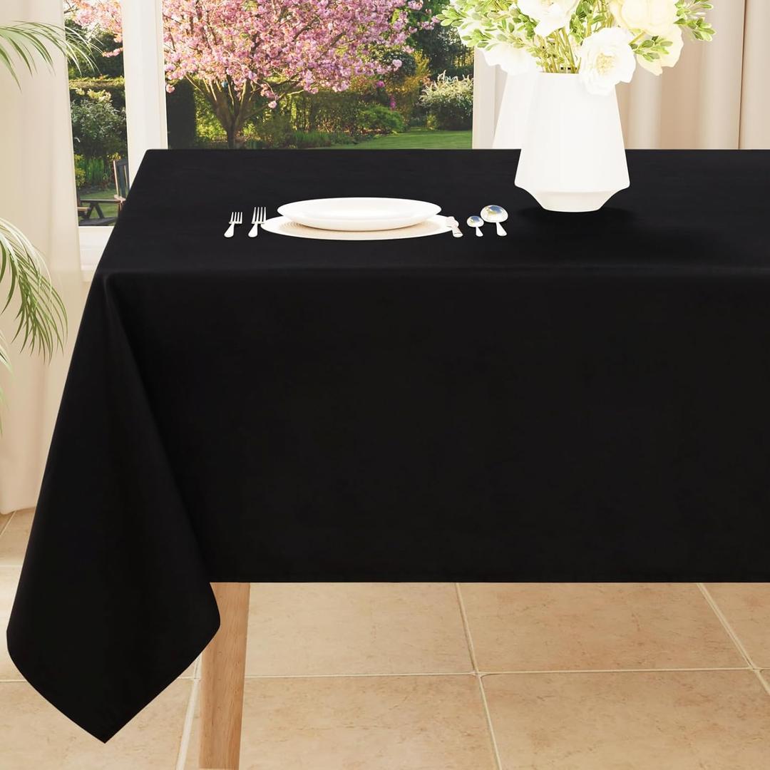 Smiry Rectangle Table Cloth, Waterproof Anti-Scratch Polyester Tablecloth, Decorative Washable Fabric Table Cover for Dining, Buffet, Parties and Outdoor, 60x120, Black