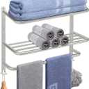 NearMoon Bathroom Towel Rack, 3-Tier Towel Holder with Hooks, SUS304 Stainless Steel Towel Hanger, Wall Mounted Towel Shelf Storage, Bathroom Accessories (22 Inch, Brushed Nickel)