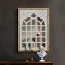 WREVERW Rustic Wood Frame Wall Decor, Distressed White Floral Carved Design, Vintage Windowpane Farmhouse Decor with Acrylic Reflective Surface for Living Room Bedroom Bathroom, 16"x22"