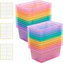 Zonon 12 Pcs Plastic Cubby Storage Bins Classroom Cubby Organization Storage Containers with 1 Pack Self Adhesive Labels Bin for Office School Library Home(Clear Macaron Color,11.61 x 7.68 x 4.92)