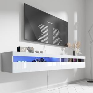 Floating TV Stand, Wall Mounted TV Shelf with Led Lights & Power Outlet, 71" Modern Entertainment Center Media Console with Storage, High Gloss TV Cabinet for 65/75/80 inch TV (White)