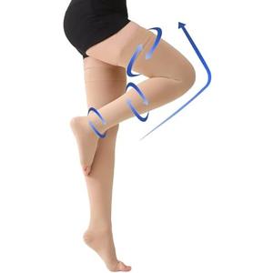 Thigh High Compression Stockings Toeless - Unisex, Opaque, KEKING 15-20mmHg Graduated Compression Leg Support Hose with Anti-Slip Silicone Band - Swelling, Varicose Veins, Edema, Trave (,Beige 3X-Large)