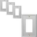 OKAWYC Single Decorator Light Switch Cover Aria Metal Wall Plate, 4-Pack Brushed Nickel 1 Gang Single Rocker, for Receptacle Dimmer Switch GFCI Outlet, Switch Cover Decorative Wallplate, Durable