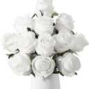 12pcs Off White Roses Artificial Flowers, Realistic Silk Velvet Fake Flowers with Long Stems for Valentines Day Wedding Bouquets Home Decoration Party & DIY Floral Arrangements (Off White)