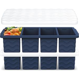 Doasuwish Silicone Freezer Tray for Soup with Lid  1-Cup Soup Container Cube Style Ice Cube Trays for Freezer, Meal Prep & Food Storage, Freeze 250mL/125mL Portions  2 Pack (Dark Blue)