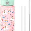 Fimibuke Kids Insulated Water Bottle, 18oz BPA FREE 18/8 Stainless Steel Kids Cup with Straw Travel Tumbler Double Wall Vacuum Leak Proof Toddler Water Bottle for School Boys Girls(1 Pack, Unicorn)